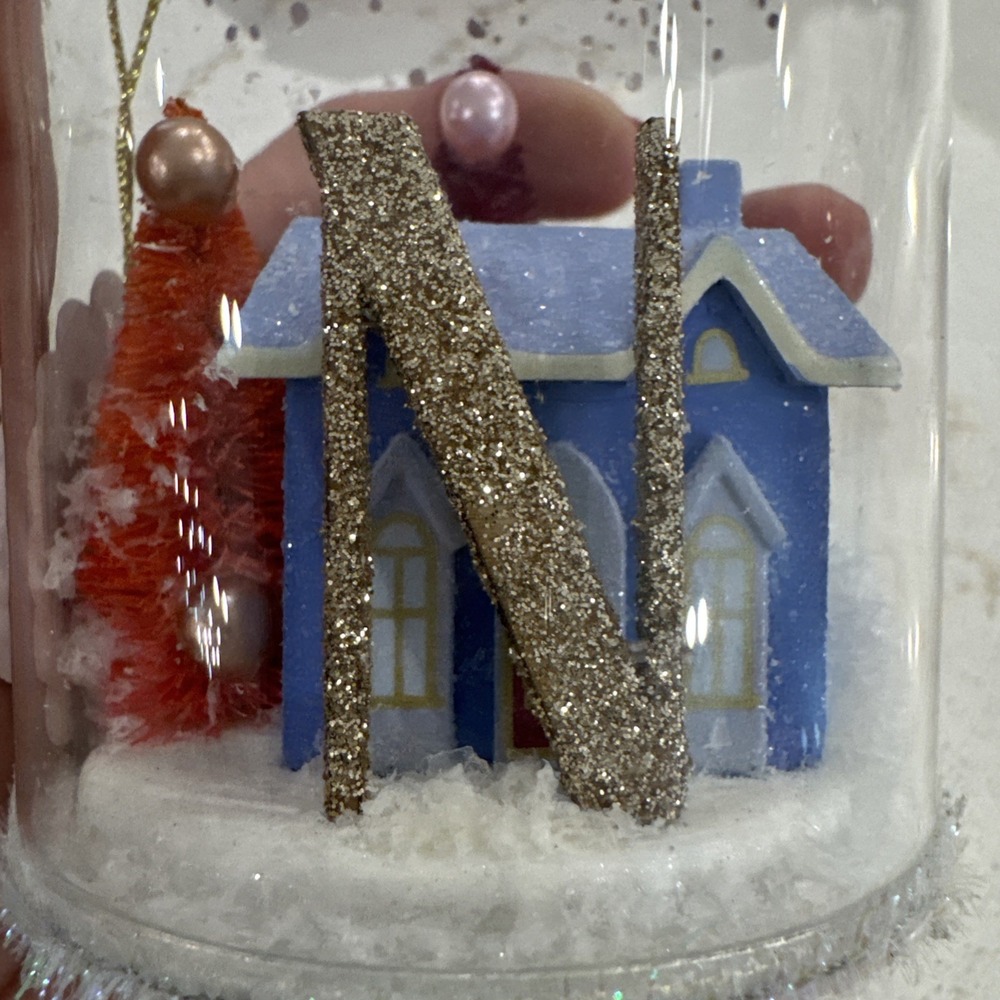 Anthropologie Snowglobe Scene Monogram Christmas Ornament Letter Initial N New